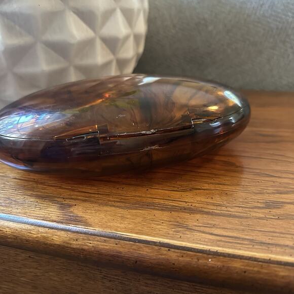 Vintage Faux Tortoise Shell Acrylic Plastic Oval Hinged Trinket Jewelry Box - Picture 10 of 11